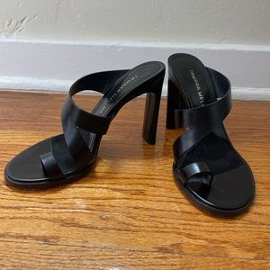Tamara Mellon High Heel Cut Out Plume Sandals Size 37 7 Black Leather